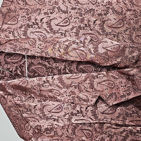 Free People silky jacquard paisley long one button pink purple blazer jacket S - Picture 6 of 10